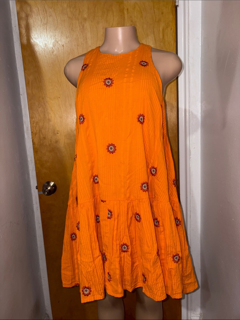 Urban Outfitters Orange Embroidered Tiered Mini Dress